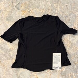 lululemon athletica Black Short Sleeve Top UV PROTRECTION FOLD OVER RUNNING TEE